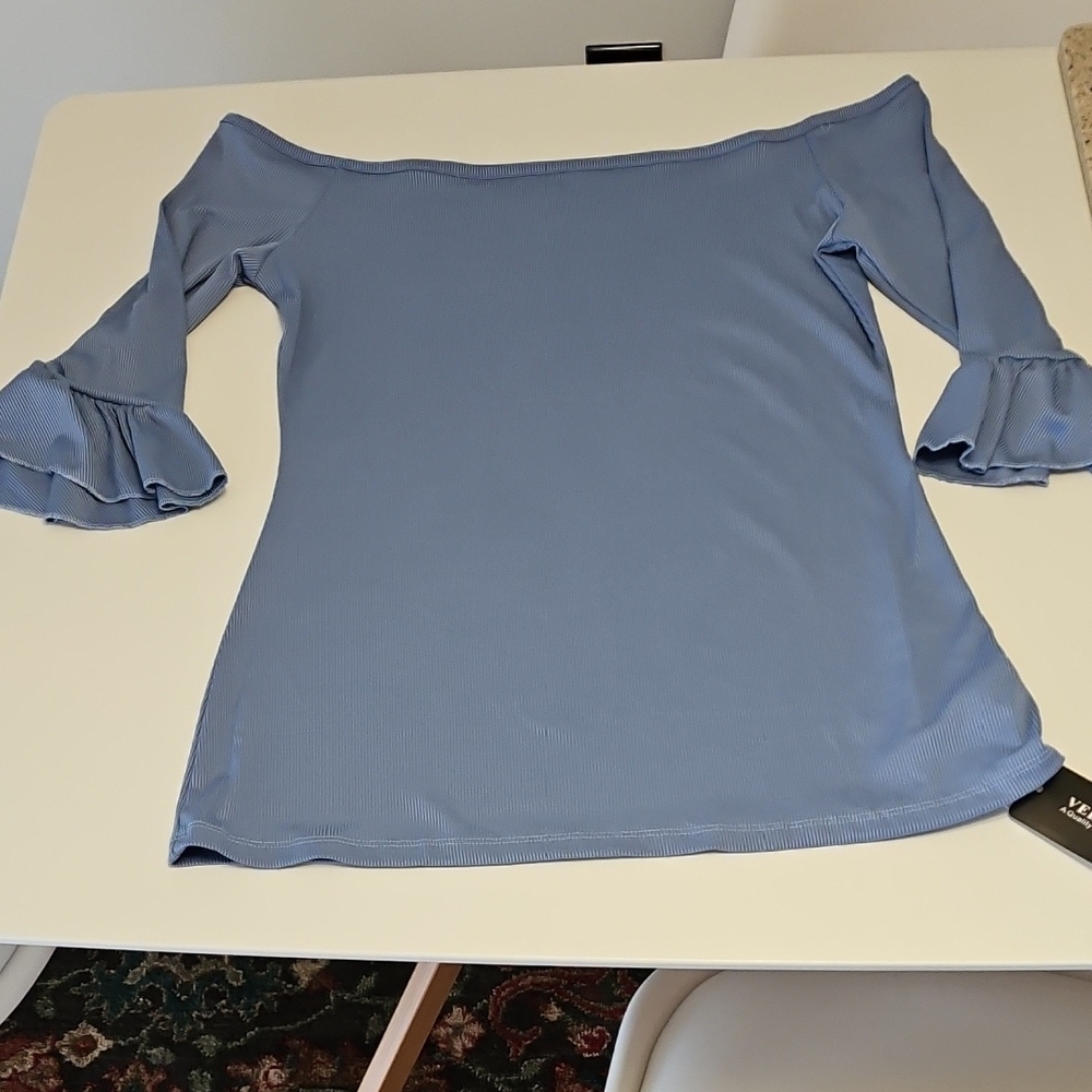 On-or-off Shoulder Ribbed Blouse With Petal Sleeves NWT